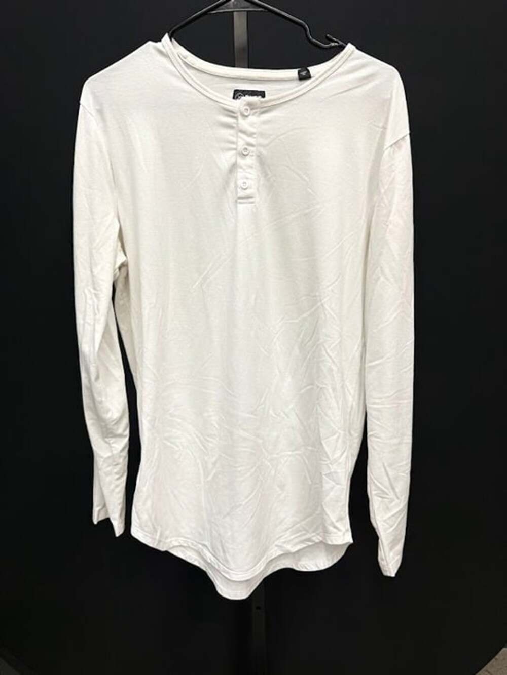 Cuts White Long Sleeve Henley Elongated Shirt